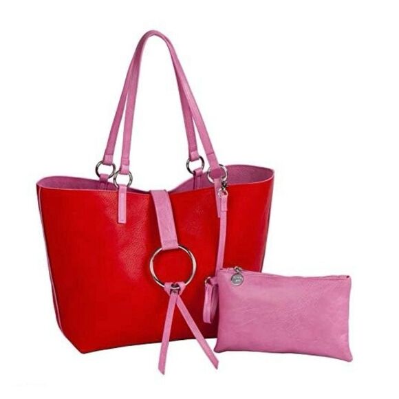 Sydney Love Vegan Leather Reversible Ring Tote & Wristlet Set, Red/Pink - Picture 2 of 2